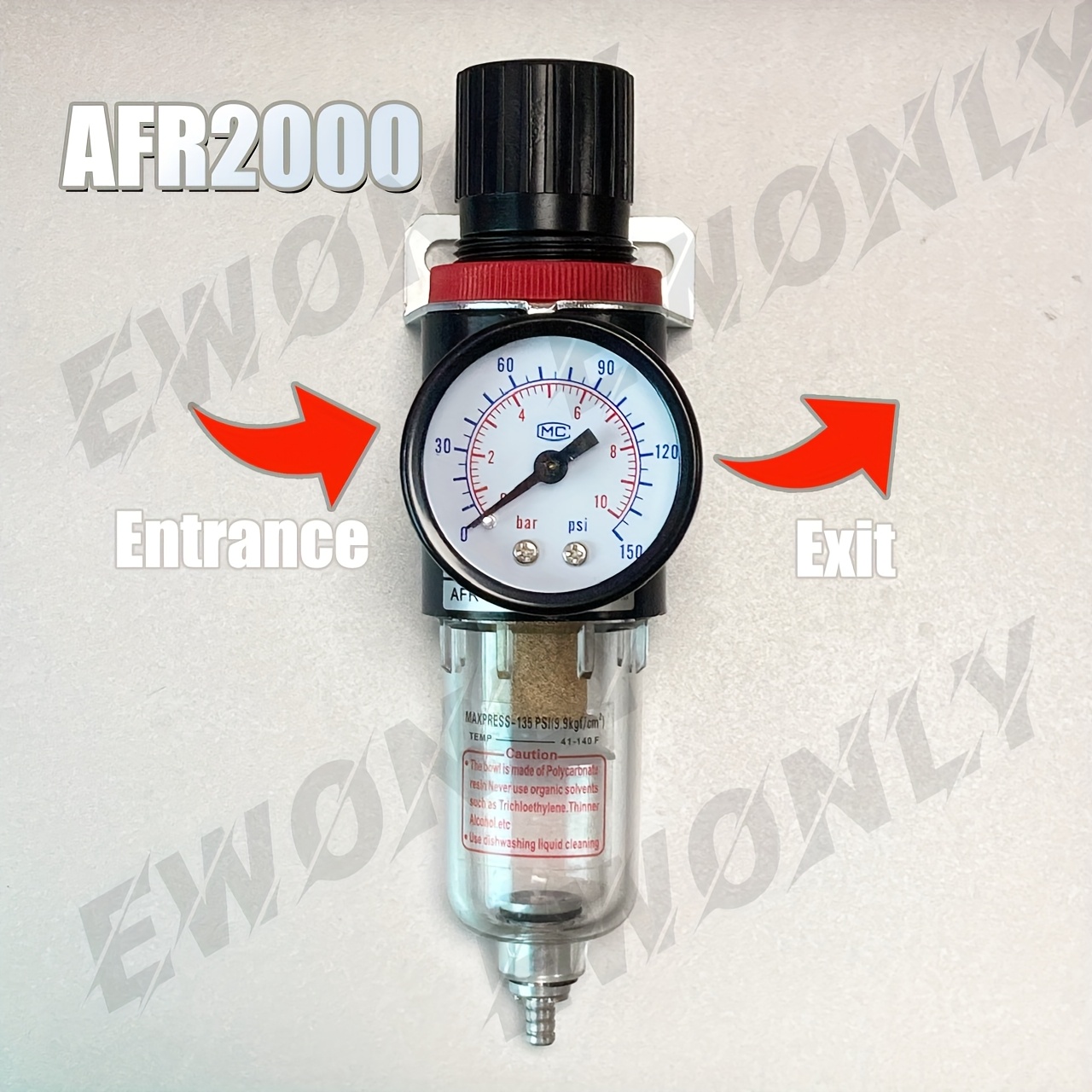 

1pc Afr2000 Pneumatic Air Filter Regulator With Pressure Gauge, Aluminum Body, Oil Water Separation Compressor Reducing Valve For