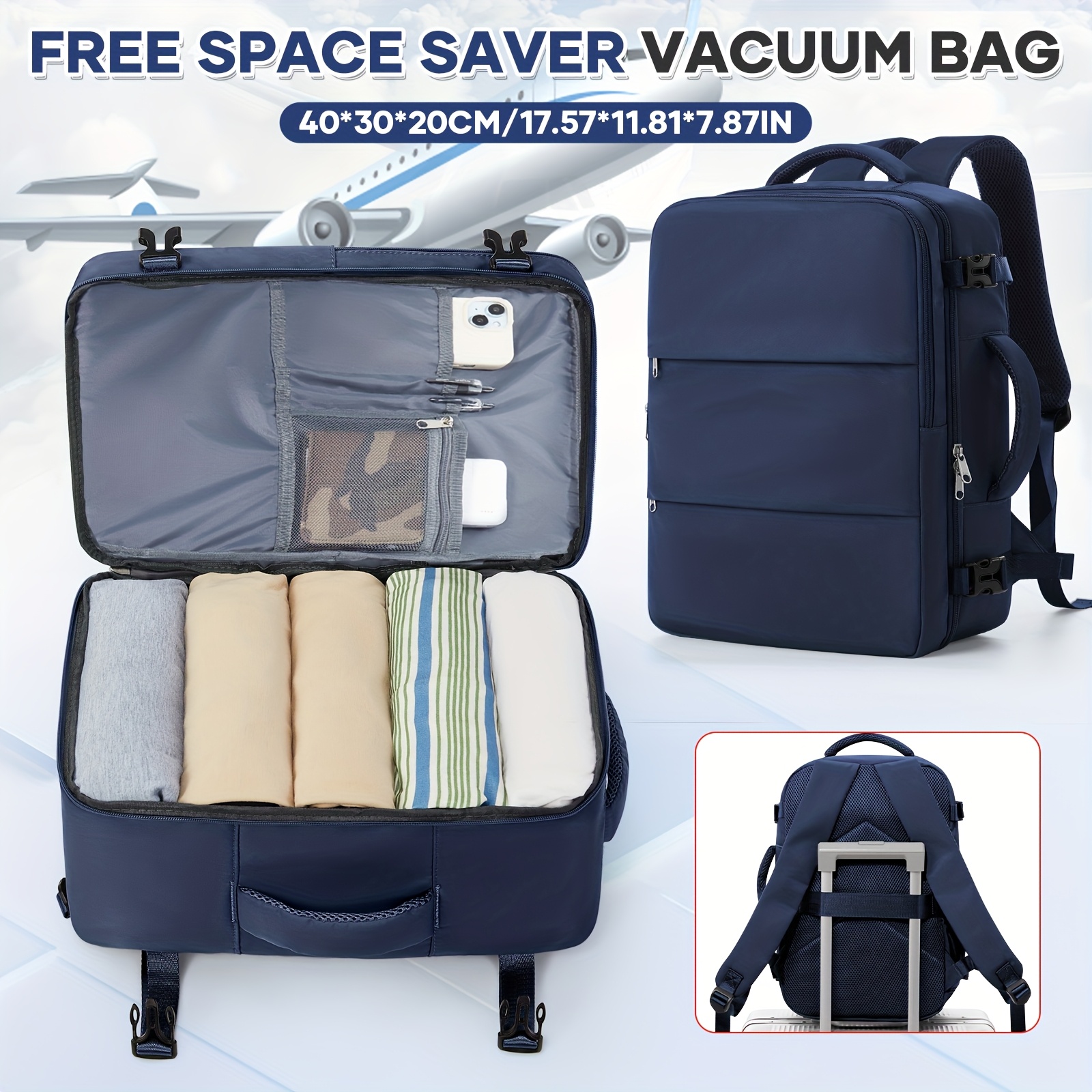 TEMU 40x30x20cm Travel Backpack For Ryanair Size, Large Capacity Cabin Backpack/boarding Backpack/airline Backpack, Durable Travel Backpack For