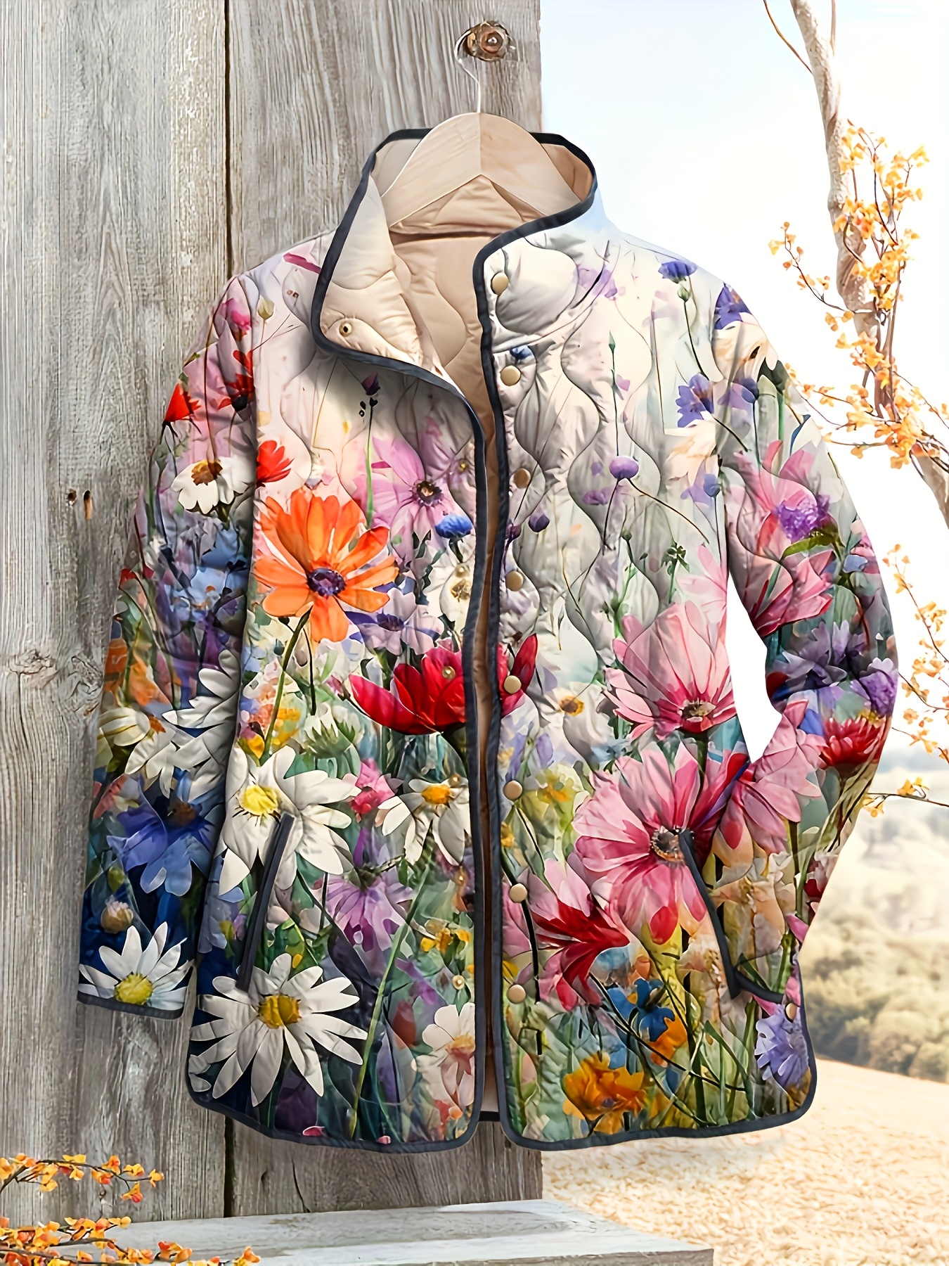 quilted floral jacket womens sold on Temu United States