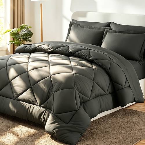 7pcs luxurious checkered comforter set ultra soft fluffy fiber filling complete bedding with comforter lightweight and breathable easy to care for convenient for comforter flat sheet fitted sheet pillowcases pillow shams