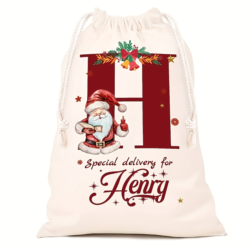 Personalized Name Christmas Gift Bags, Extra Large Drawstring Santa Bags