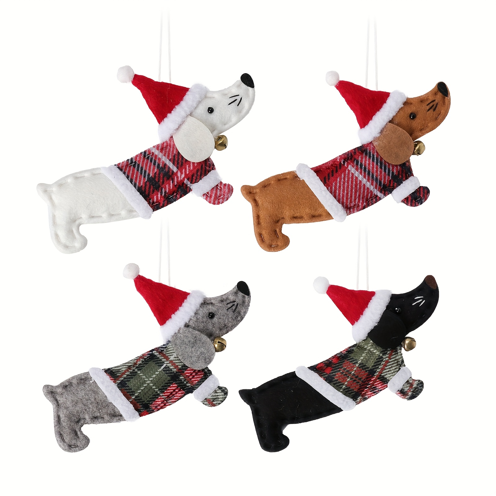 4pcs Christmas Dachshund Ornament Set - Cute Puppy Shaped Holiday Pendants For Christmas Tree Decorations
