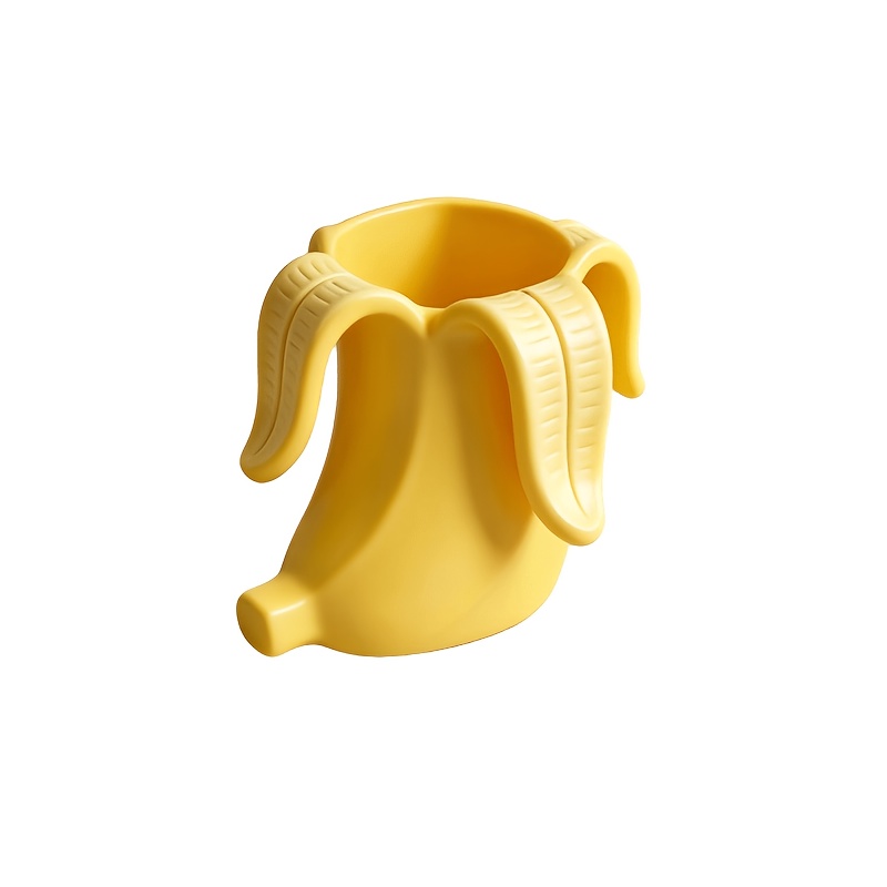 TEMU 1pc Banana-shaped Pen Holder With -mountable Base & Brushed Petg Desk - Suitable For Stationery, Makeup Brushes Storage, Safe Edges For Office,