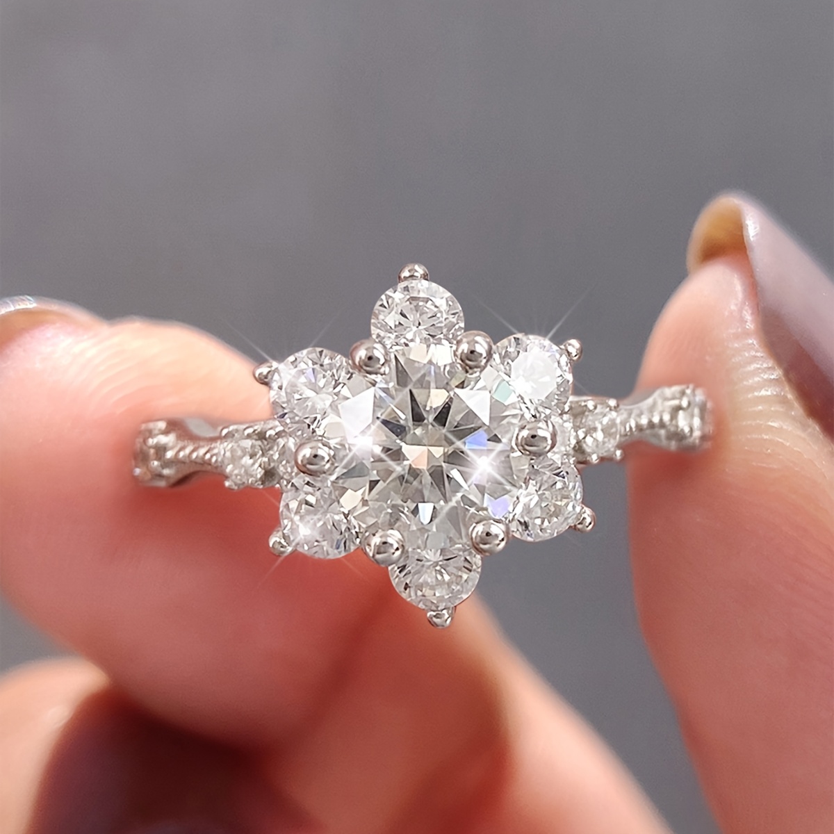 Sparkling 1ct Moissanite Flower Promise Wedding Band