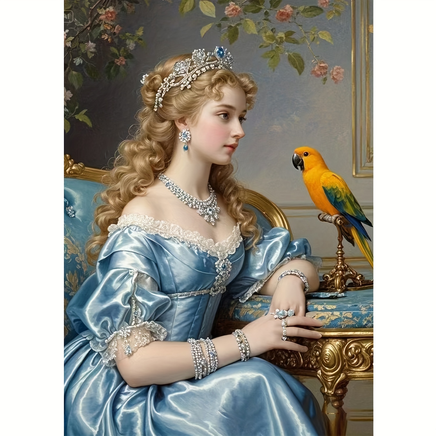 

5d Diamond Painting Kit With Round Diamonds, Diy Art Of Elegant Woman With Parrot, Canvas Mosaic Craft, Embroidery Wall Decor For Living Room, Foyer, Hallway -