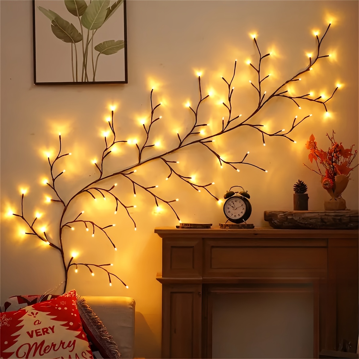 Image of 1pc, Solar Powered Magic Vine Light With 109 Warm White Leds, Flexible Fairy Light String 8 Effects For Bedroom, Courtyard, Outdoor Wall And Wedding Venue Decoration (battery Included)
