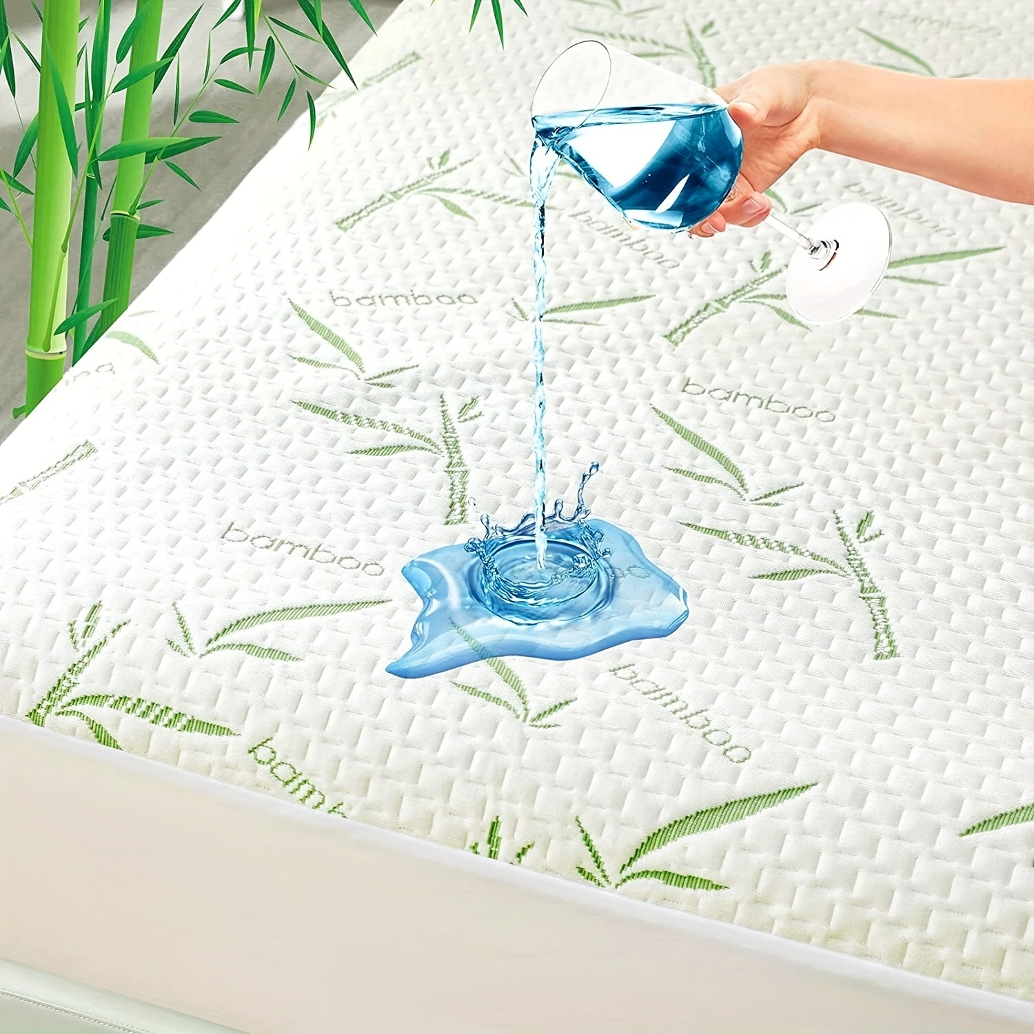 TEMU 1pc Bamboo Fiber Mattress Protector 100% Waterproof Fitted Mattress Cover Sb/ksb/db/qb/kb Deep Pocket Mattress Pad Cover, Bamboo, Ultra Soft &