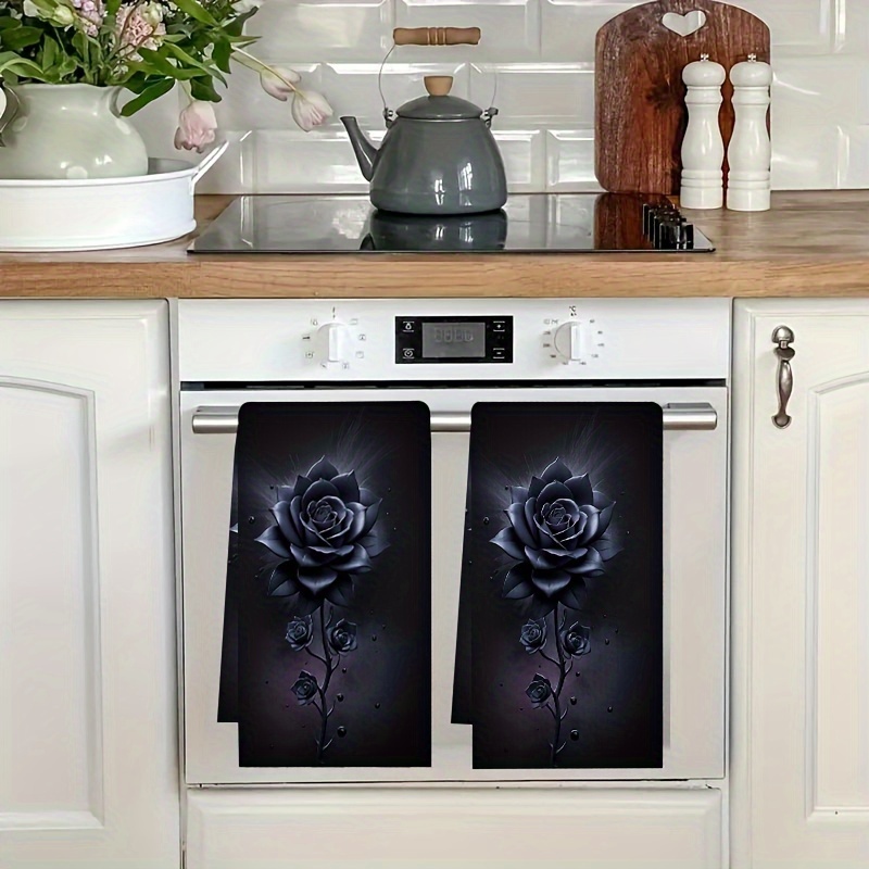 

Lot de 2 torchons de cuisine à motif de roses noires : Moderne, absorbants et séchant rapidement - Parfaits pour une utilisation en cuisine ou dans la salle de bain