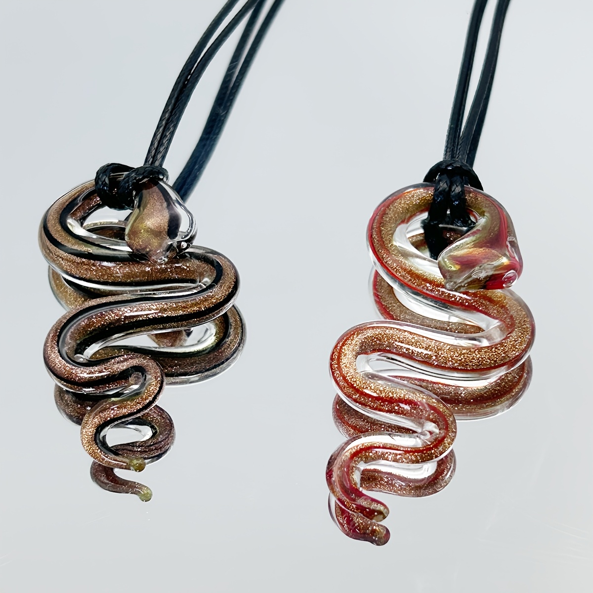 2pcs Enchanting Glass Snake Pendants, Unique Ornaments