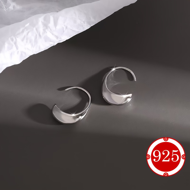 925 Silver Stud Earrings Geometric Arc Hook Perfect Daily Wear