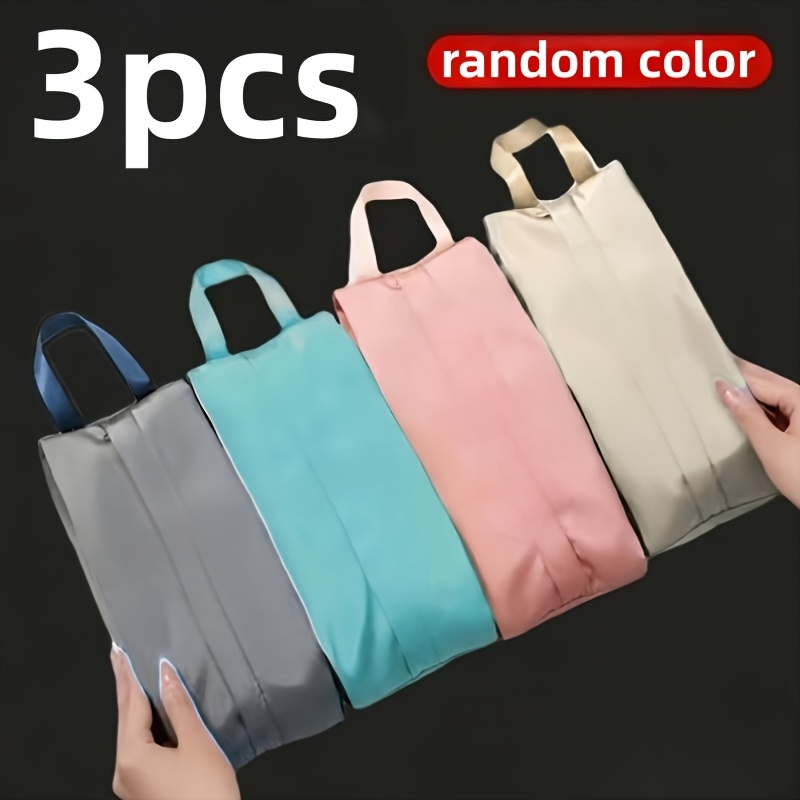 TEMU 3pcs Sacs de toilette de voyage de couleur aléatoire, Organisateur de sous-vêtements et de cosmétiques, Sac de rangement portatif à main,