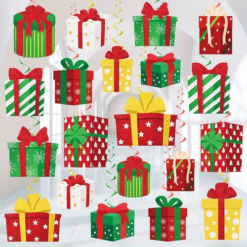 40pcs, Party streamer, Christmas party streamer decoration, gift box shape hanging ceiling decoration, gift box Paper party, Christmas, winter festival, birthday party supplies, decoration, Best for Christmas