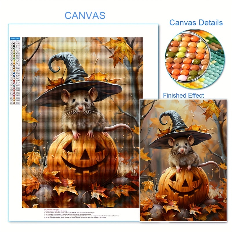 

1pc Hat And Pattern 5d Diamond Painting Kits Round Diamond Painting Projects, Decorative Art Painting, Oil , Decoration For Decoration Halloween - Frame