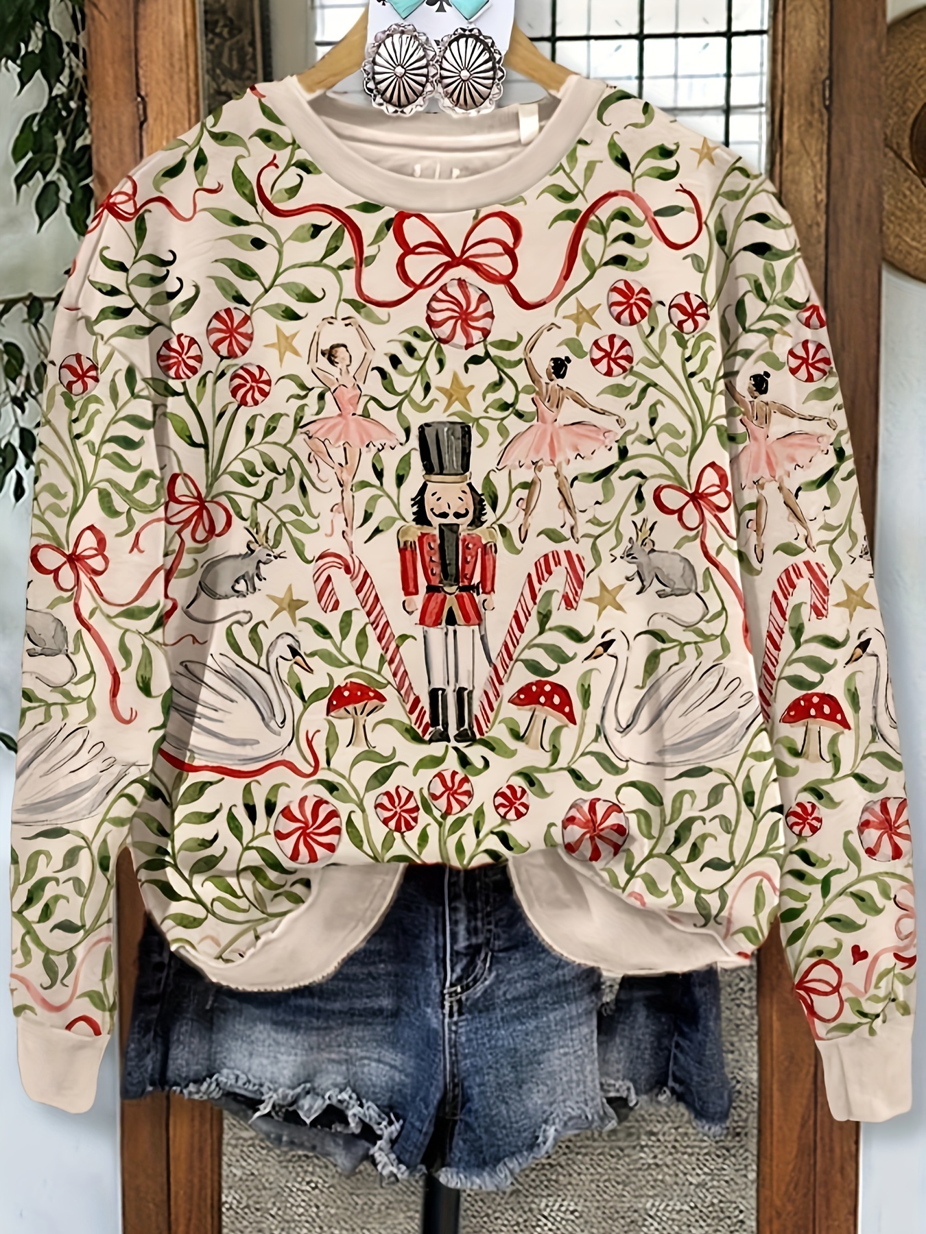 Weihnachts Strickpullover Lebkuchenmann Pullover Damen V