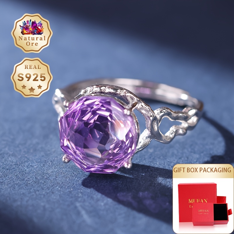 Women's Adjustable 925 Silver Romantic Rose-Cut Ring, Gift Box
