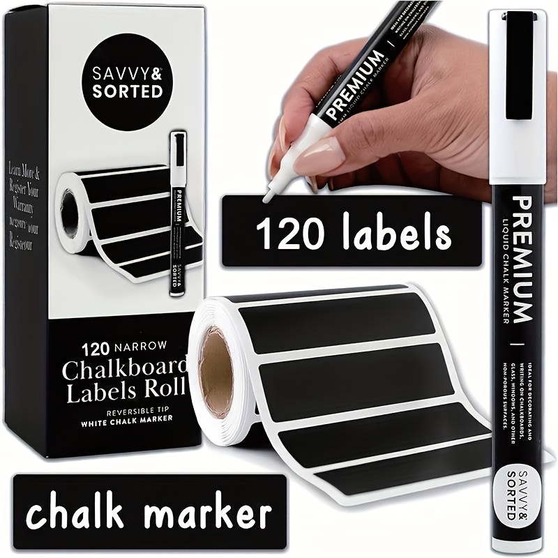 E-shop 120 Wiederverwendbare Aufbewahrungsetiketten und Marker, PVC-Material, 1 Weißer Stift - Tafelaufkleber, Radierbare Nicht-Klebende Etiketten,