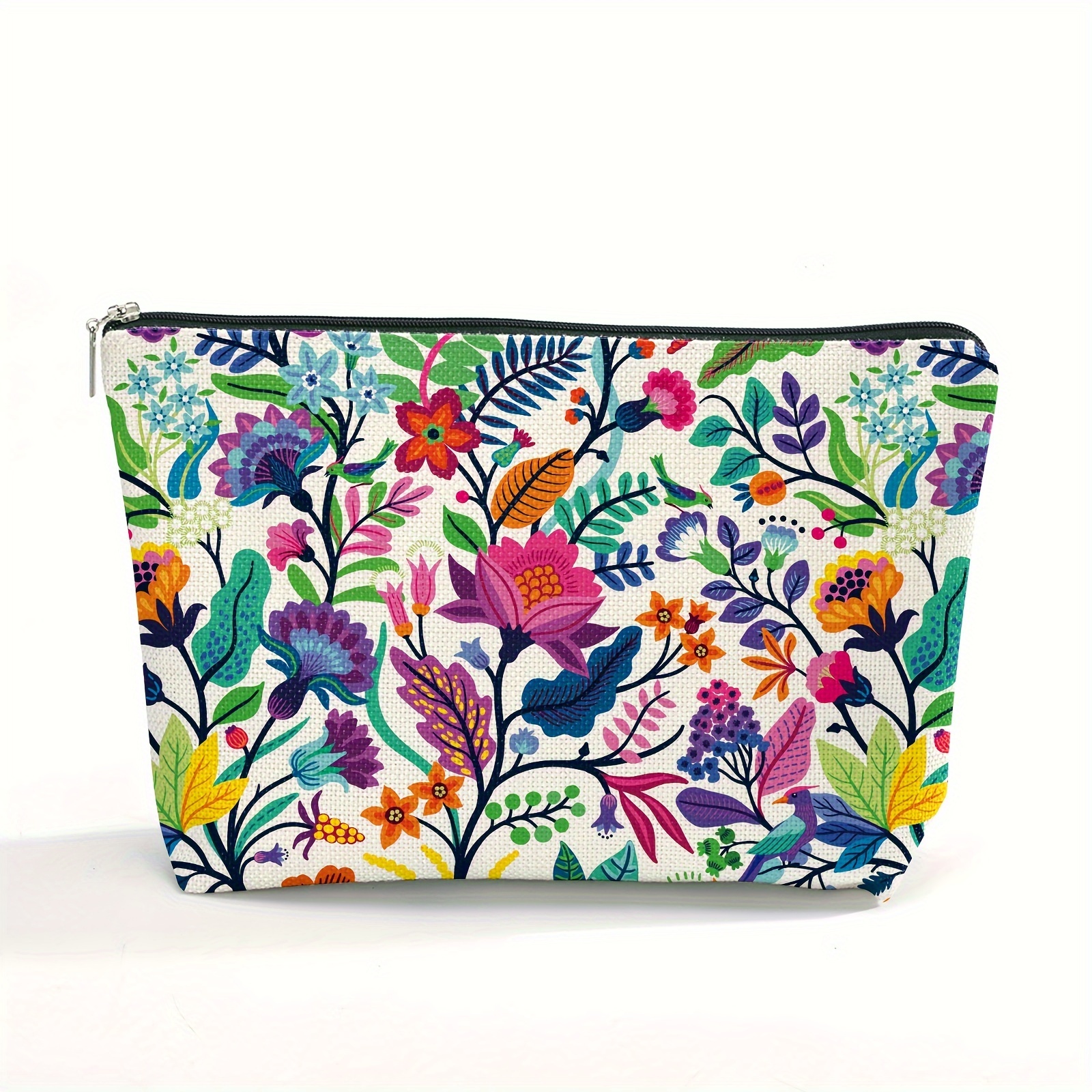 1pc Bright Paisley Flowers Vine With Print Cosmetic Bag - Flower Polyester Toiletry Bag For Travel - Lightweight Makeup Storage With Zipper