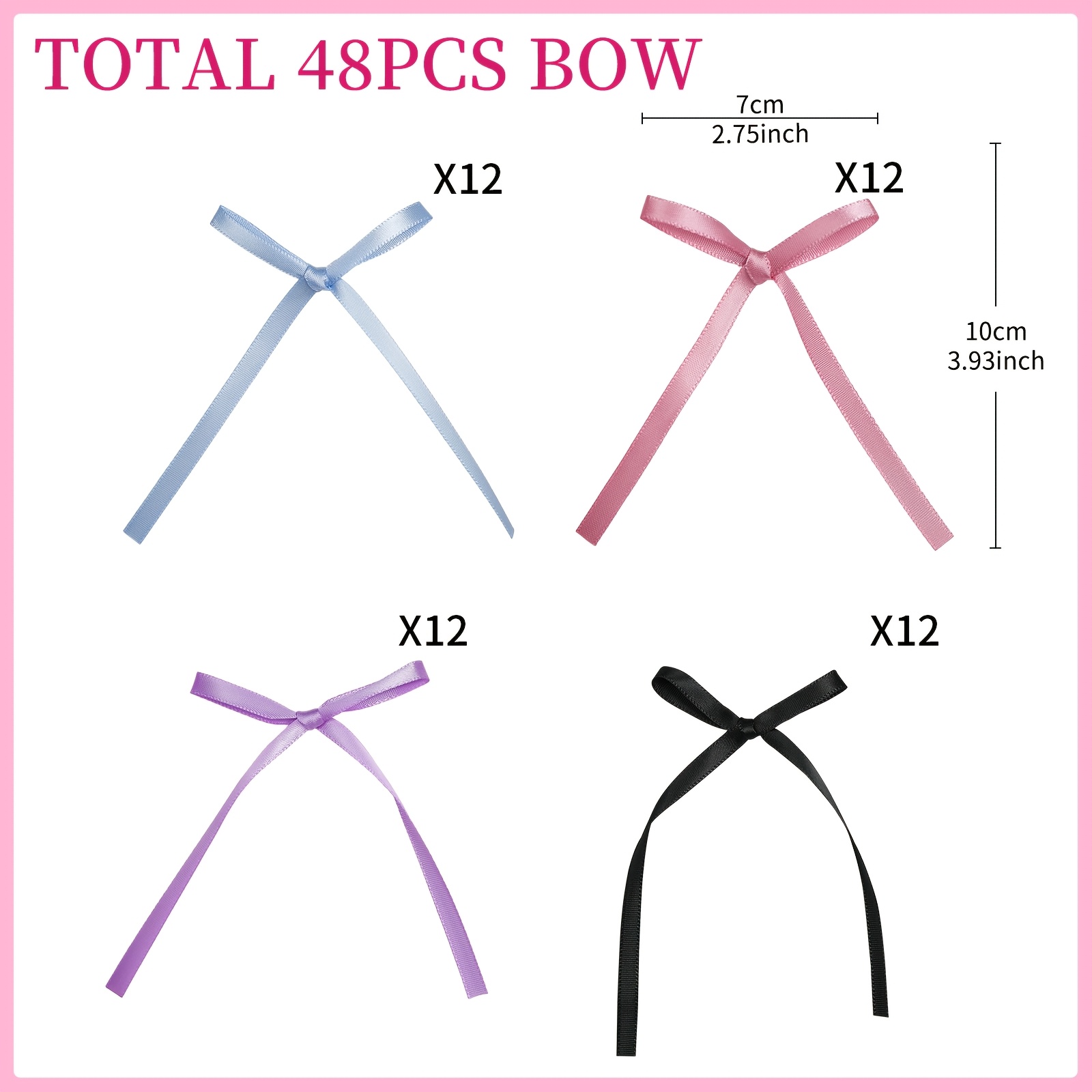 TEMU Lot de 48 nœuds en ruban de satin pré-, mini nœuds décoratifs de 2,75" pour de cadeaux de Noël, d'Halloween et des fêtes, mariage, pâtisserie et