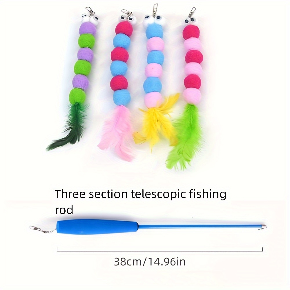 12  toy set with telescopic fishing rod plush worms dragonfly   heads animal print pattern no battery required