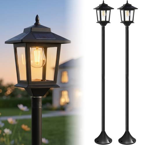 2 pack solar lamp post light outdoor solar floor lamp christmas decorations outdoor solar powered lamp post for garden pathway yard front back door warm white solar post light outdoor decor 1800lm