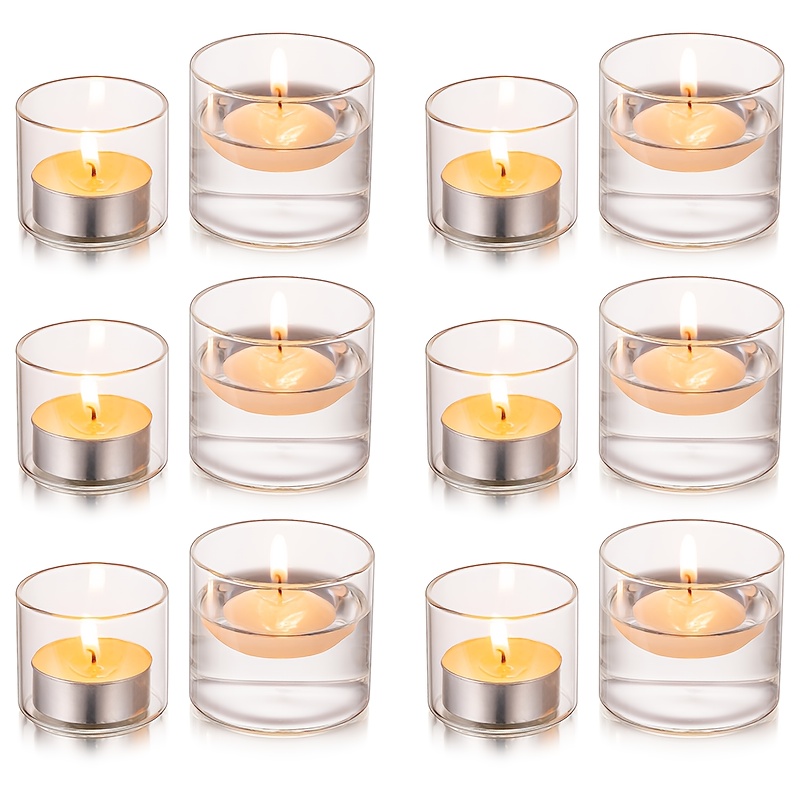 Set Of 12 Clear Glass Candle Holders, Perfect For Small Tea Lights And Mini Floating Candles, Ideal For Wedding Centerpieces And Christmas Party Decorations, Measuring 1.6" And 2"