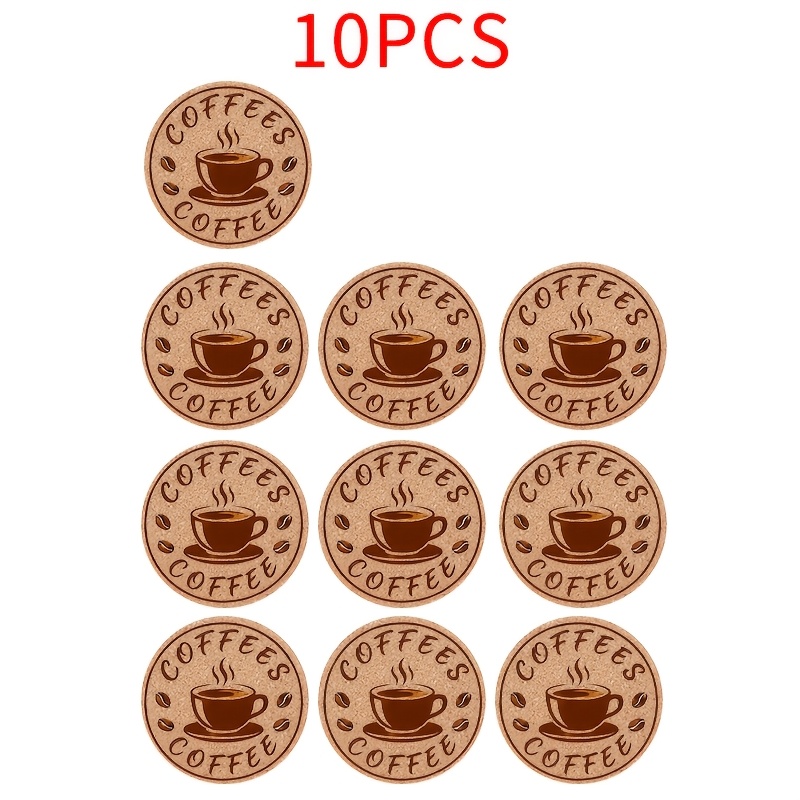 4/5/6/7/8/9/10pcs Custom Logo Round Cork Coaster Personalized Image Wooden Insulation Pad, Wedding And Party Desktop Decoration Gift.