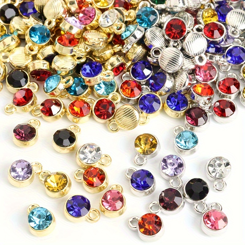 

12pcs Colorful Birthstone & Zodiac Charms Set - Making Kit For Necklaces, Bracelets, Earrings - Compact Round Pendants In White Golden Plating