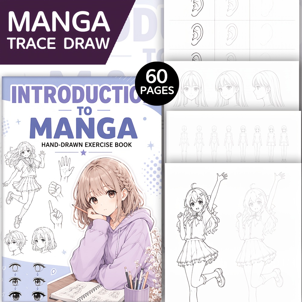 TEMU Guide du débutant pour l'écriture cursive d'anime et de , Cahier d'exercices de de personnages avec de et coiffures d'anime, Carnet de de dessin