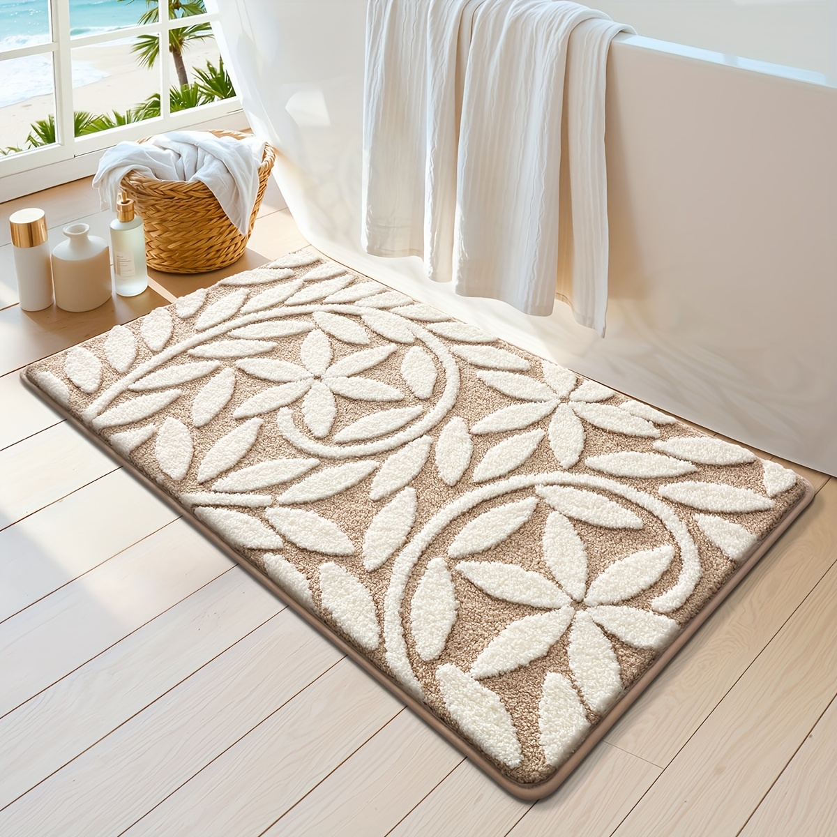   brand plush velvet bath mat 1050g vintage european pattern soft non slip absorbent floor rug home bathroom carpet rectangular machine washable polyester fiber tpr backing 2cm thick Product details 1