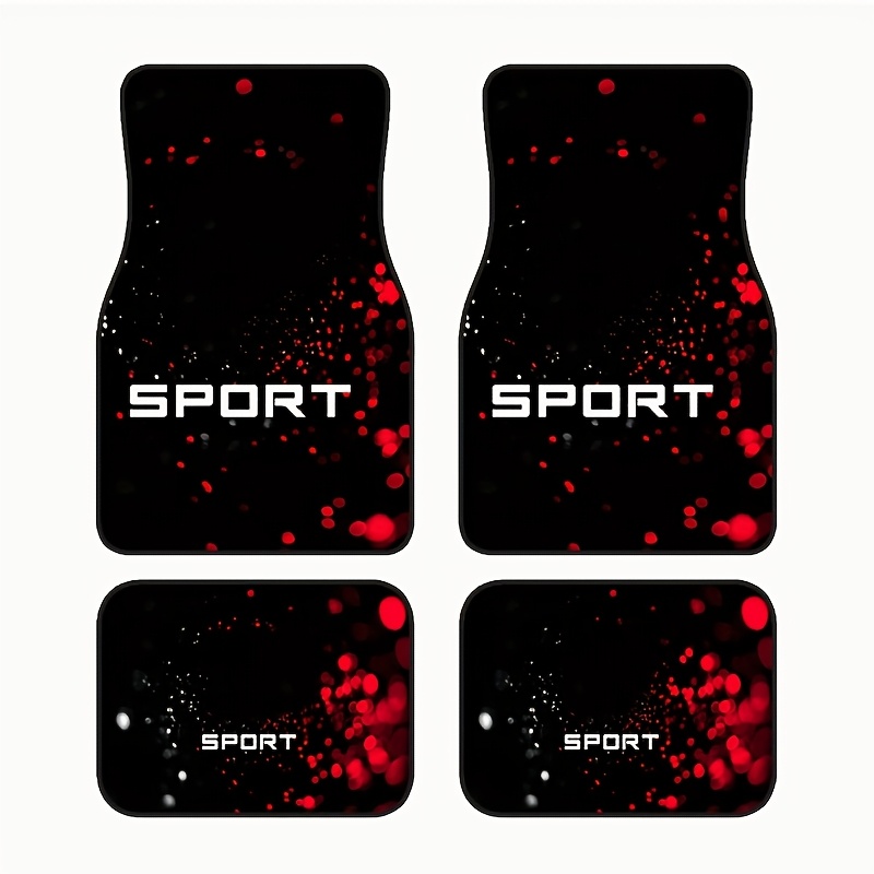 E-shop 4 Stück SPORT Klassische Auto-Matten in Schwarz Rot mit Logo – Schwarz mit Rotem Herz-Design, Leicht zu Reinigen, Geeignet für Limousinen, LKWs,