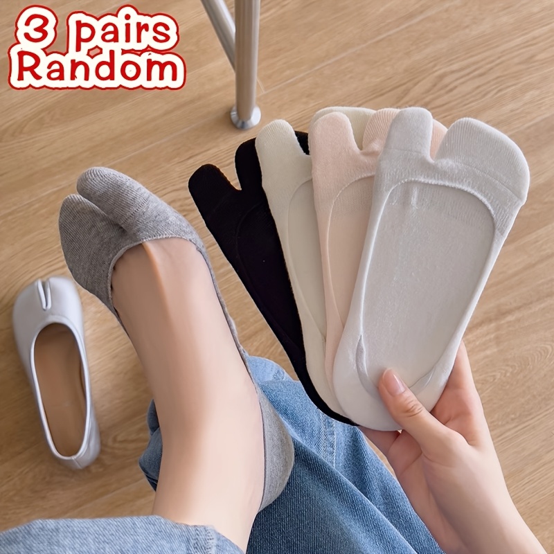 TEMU 3-pair Random Assortment Unisex Toe Separator Boat Socks, Breathable And Sweat-absorbent Two-toe Socks, Essential For Daily Commuting / Slip-on