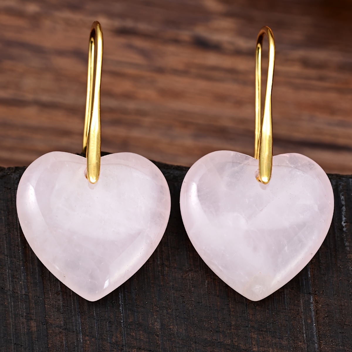 TEMU 1 Paire de Boucles d'Oreilles Coeur Rose Quartz, Boucles d'Oreilles Bohèmes pour Femmes, Bijoux Portables Toute l'Année, Cadeau de Fête