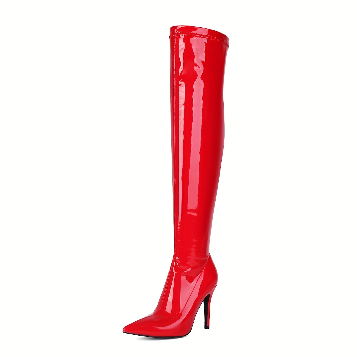 [*] Elegant Red Over-the-Knee Boots for Women Sleek Pointed Toe with  Glossy High Stiletto Heel, PU Cover Sole, Fabric Lining, Side - Main Image
