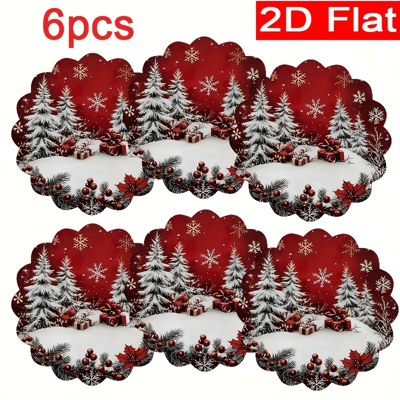 Image of 4pcs/6pcs, Winter Placemat -15 Inch Round, Christmas Snowflake Pattern, Anti Slip And Heat-resistant, For Christmas Decorative Placemats, Holiday Dining And Furniture Decoration