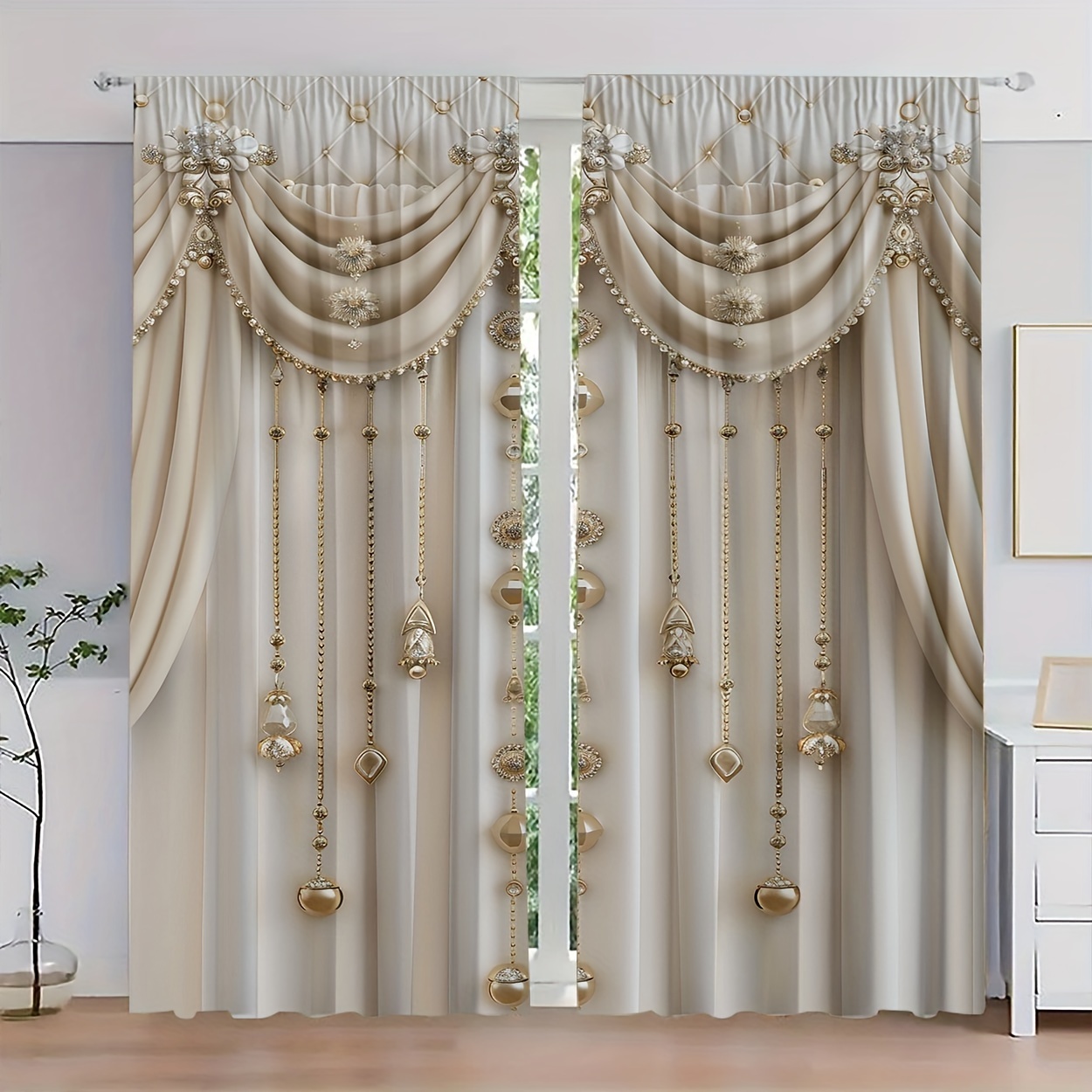 

2pcs, Polyester Material, Hd Digital Simulation Curtain Pattern Print, Light Filtering Curtain, Suitable For Bedroom, Living Room, Office And Home Decoration, Pole , Suitable For Pole