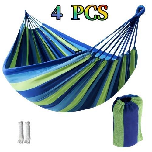 2026 outdoor version 4pcs 1 hammock 2 tie ropes 1 large storage bag hammock with tree straps durable hanging hammock bag suitable for outdoor patio use easy to carry compact and easy to store