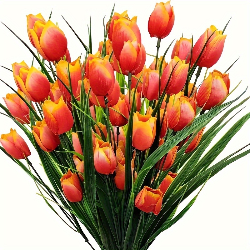 

4 Bundles Uv-resistant Artificial Tulips: Perfect For Indoors & Outdoors Decor!