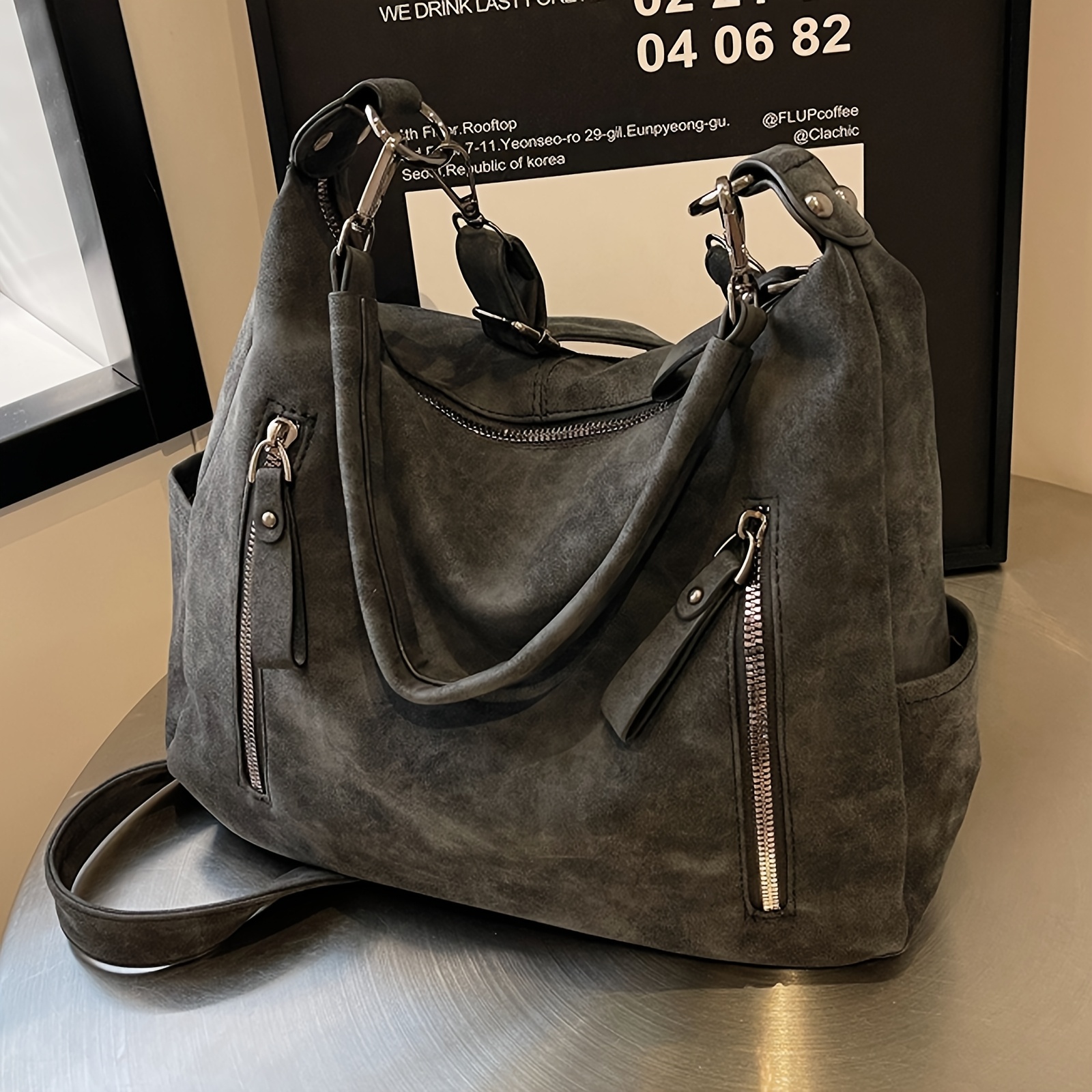 

Chic Vintage-inspired Women's Handbag With Multiple Pockets, Detachable Short Strap & Adjustable Long Strap - Soft Leather In Khaki/black, Knotted Fashion Purse