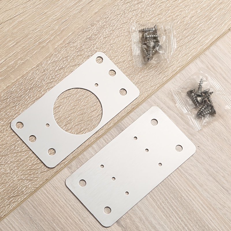 Image of 14pcs Set: 2 Repair Plates + 12 Screws, Stainless Steel Cabinet Door Hinge Repair Plate, Fixed Plate For Cabinet Door Damage Repair And Reinforcement, Hinge Repair Plate