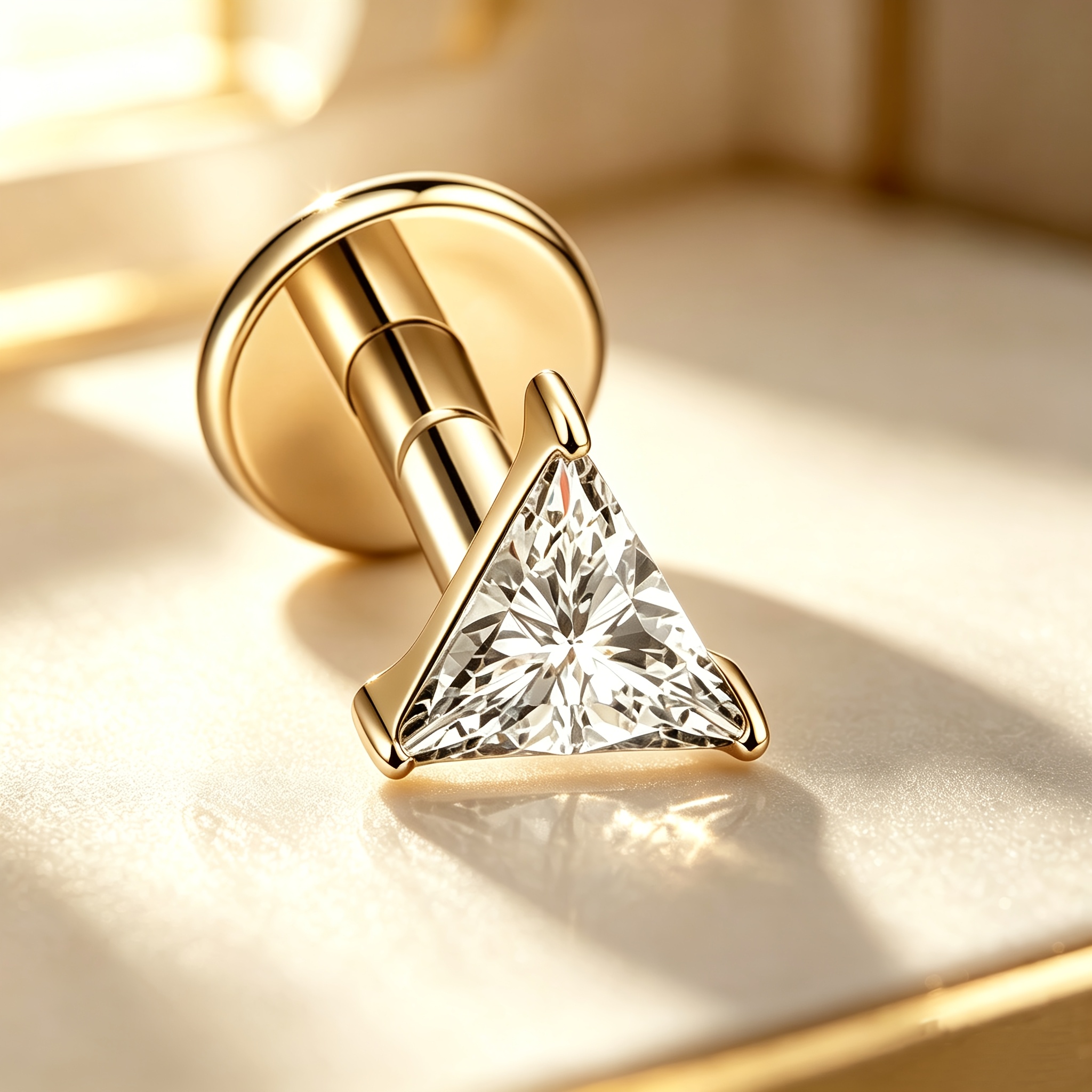 TEMU F136 Implant Grade G23 Titanium Alloy Minimalist Geometric Triangle Internal Thread Flat Bottom Piercing Jewelry Stud Earring Lip Stud 2 Colors