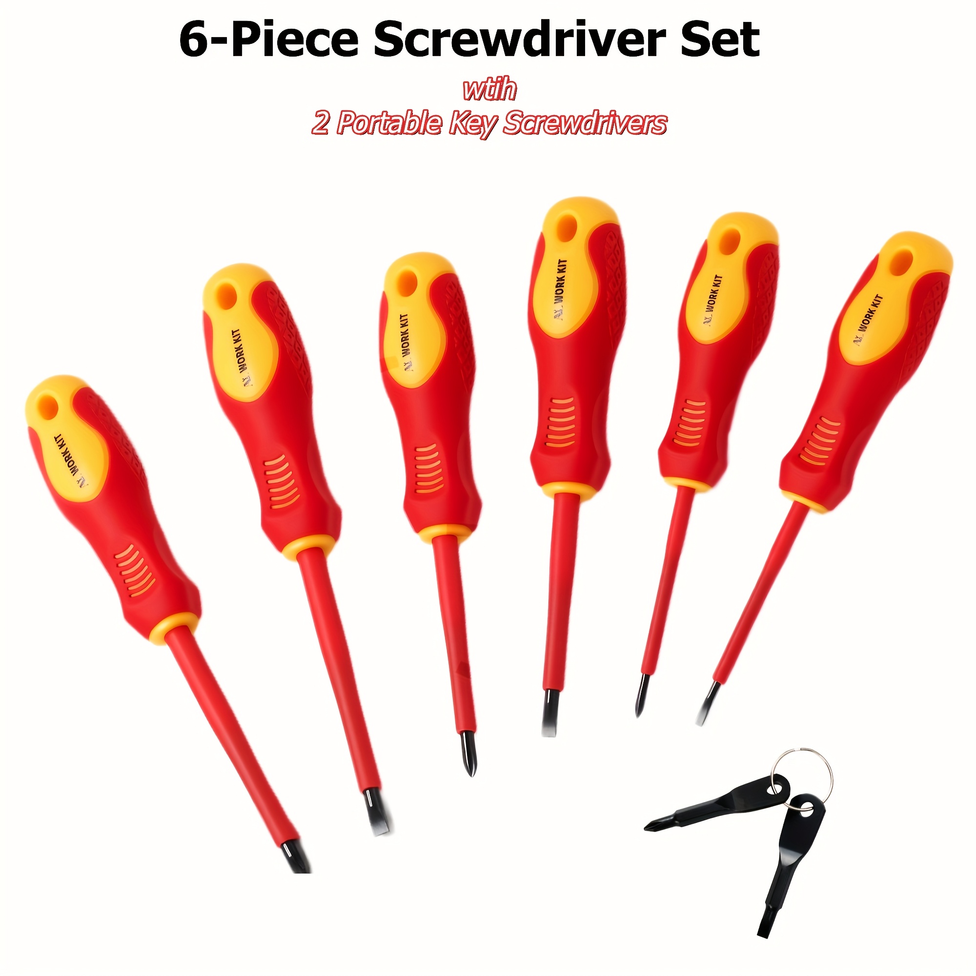 E-shop 6-tlg. magnetisches Schraubendreher-Set, 3 Kreuzschlitz- 3 Schlitzspitzen, professionelles Schraubendreher-Set mit gepolstertem Griff, inklusive