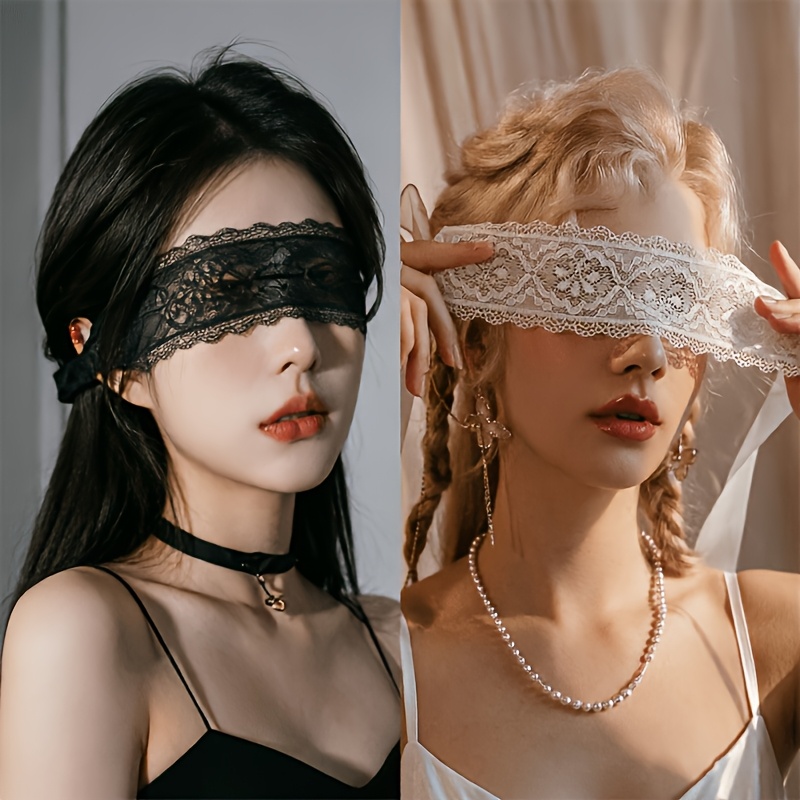 TEMU 2pcs Lace Eye Mask With Long Satin Ribbon - Masquerade Eye Mask, Perfect As A Gift Or Party Prop, Colors Black, White