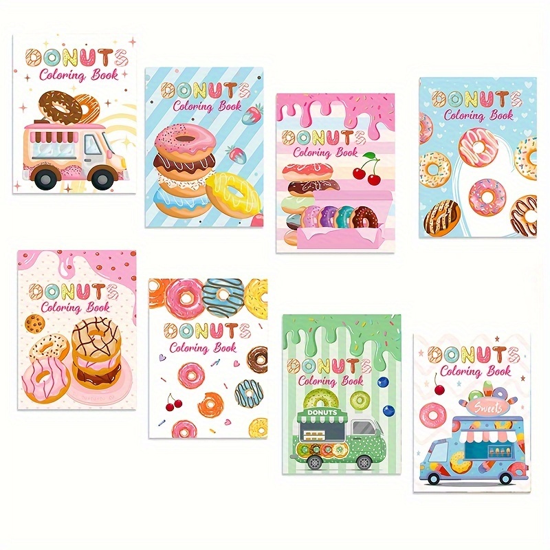 

8 Pcs Donut Coloring Books: Birthday Party Cartoon Coloring Books, 8 Styles, Suitable For School Activities, Birthday, Christmas Gifts, Party Supplies (1 Book, 12 Pages)