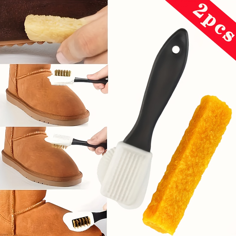 

2pcs Suede & Nubuck Cleaning Brush Set - 3-sided Eraser For Snow Boots, Leather Goods | Plastic Handle With Soft | Ideal For Shoe Maintenance And Polishing, Best For Christmas