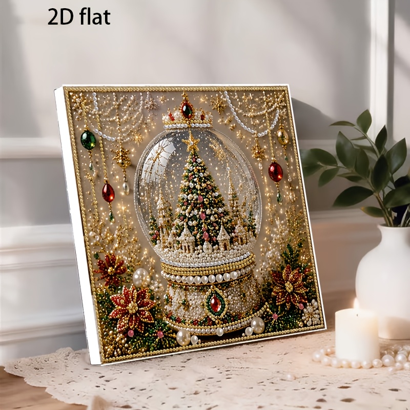 TEMU 1pc Framed 2d Flat Printed Handmade Pearl Painting Kit, Christmas Tree Ornament Theme, Latest Frame Art, Self-adhesive Pearl Diamond Painting
