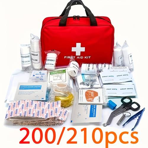 200 210pcs luxury first aid kit red scissors and for hunting hiking and camping emergencies