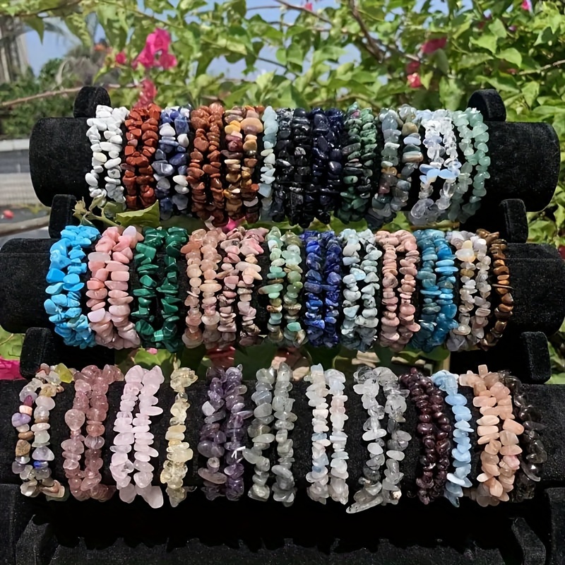 Boho Colored Stone Bracelet Set, Feminine Natural Stone Jewelry