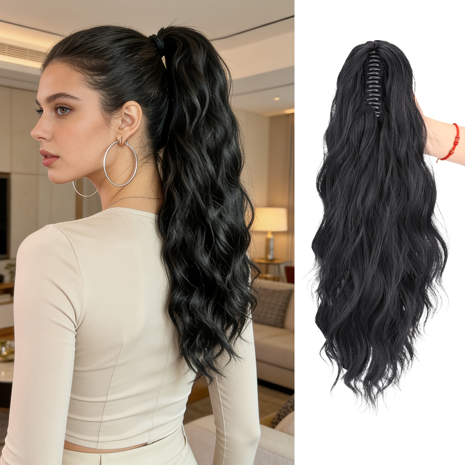 Claw Clip Ponytail Extension Wig - Heat-resistant Synthetic Hair With Secure Claw Clip, Party & Everyday Hairstyle - Water Ponytail Wig, Festive Hairpiece