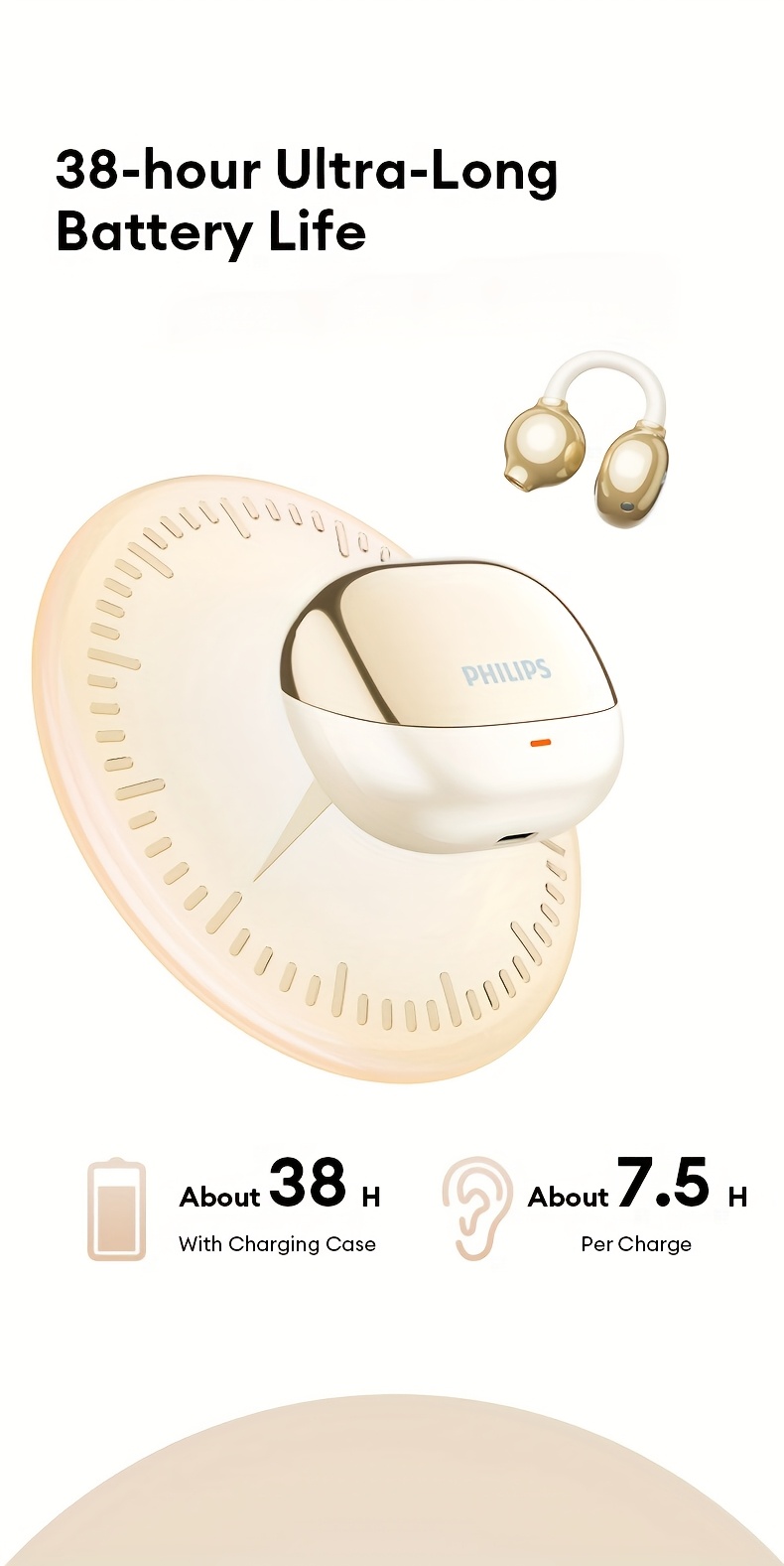 Philips TAT3469 360° Hi - Fi Sound & Adaptive Fit for Audiophiles in Daily Commute and Workout 2025 Trending Ear - clip Wireless Headphones