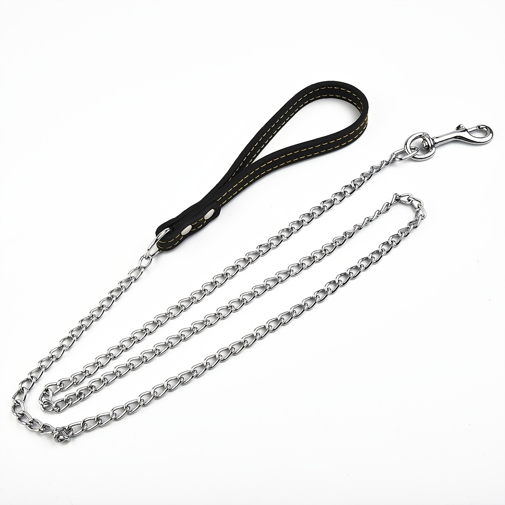 TEMU Heavy Duty Metal Chain Dog Leash With Style Handle - 120cm Strong Control Lead For Large Dogs, Durable Iron Construction, Black 2.0mm Thick, Pet